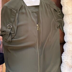 Michael KORS beautiful green, silk blouse with gold embellishments; size medium